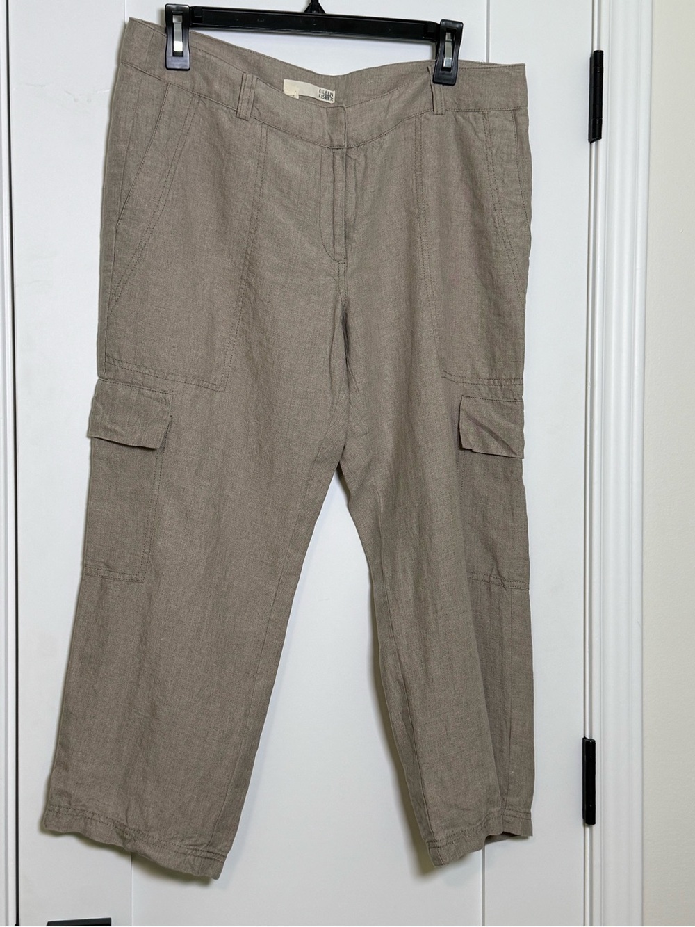 Eileen Fisher Taupe Linen Blend Cargo Capris